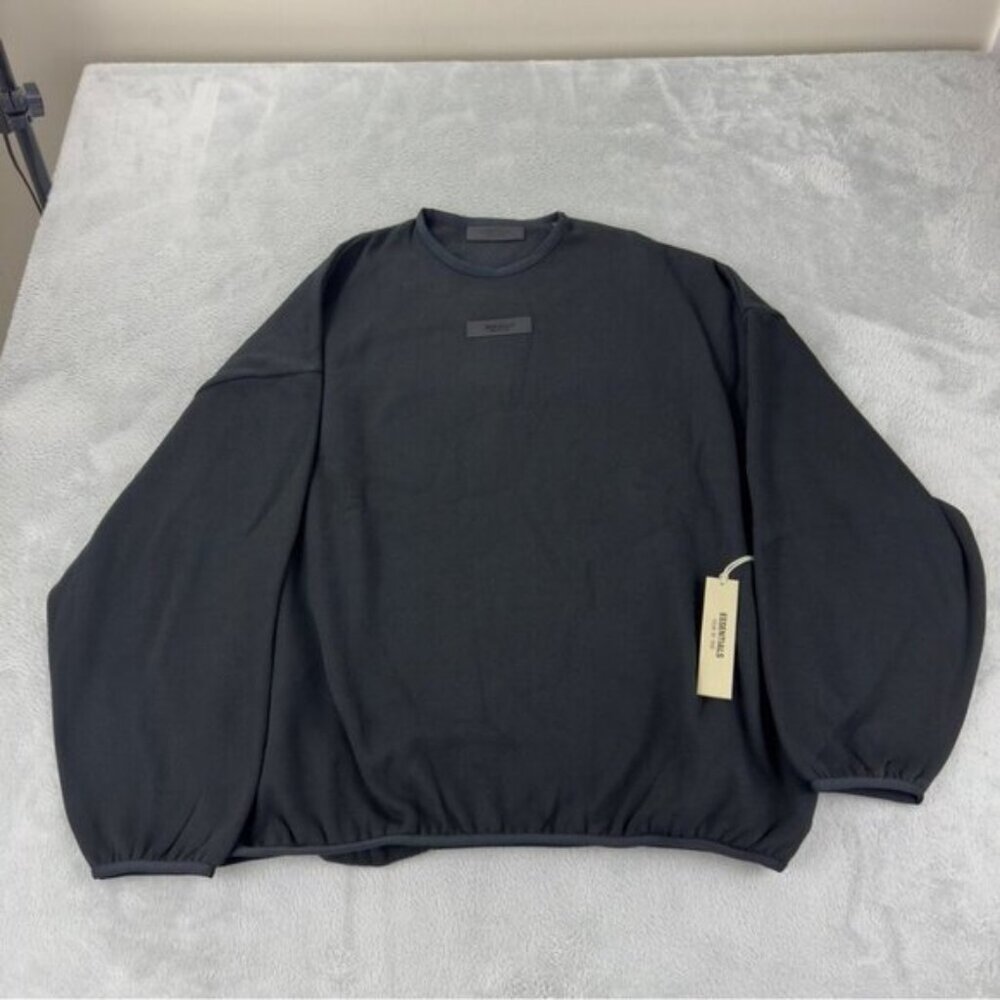 Fear of God Mens Sz Large NWT Essentials Black Oversized Baggy Crewneck Sweater